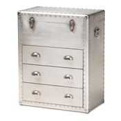 Baxton Studio Serge French Industrial Silver Metal 3-Drawer Accent Storage Cabinet